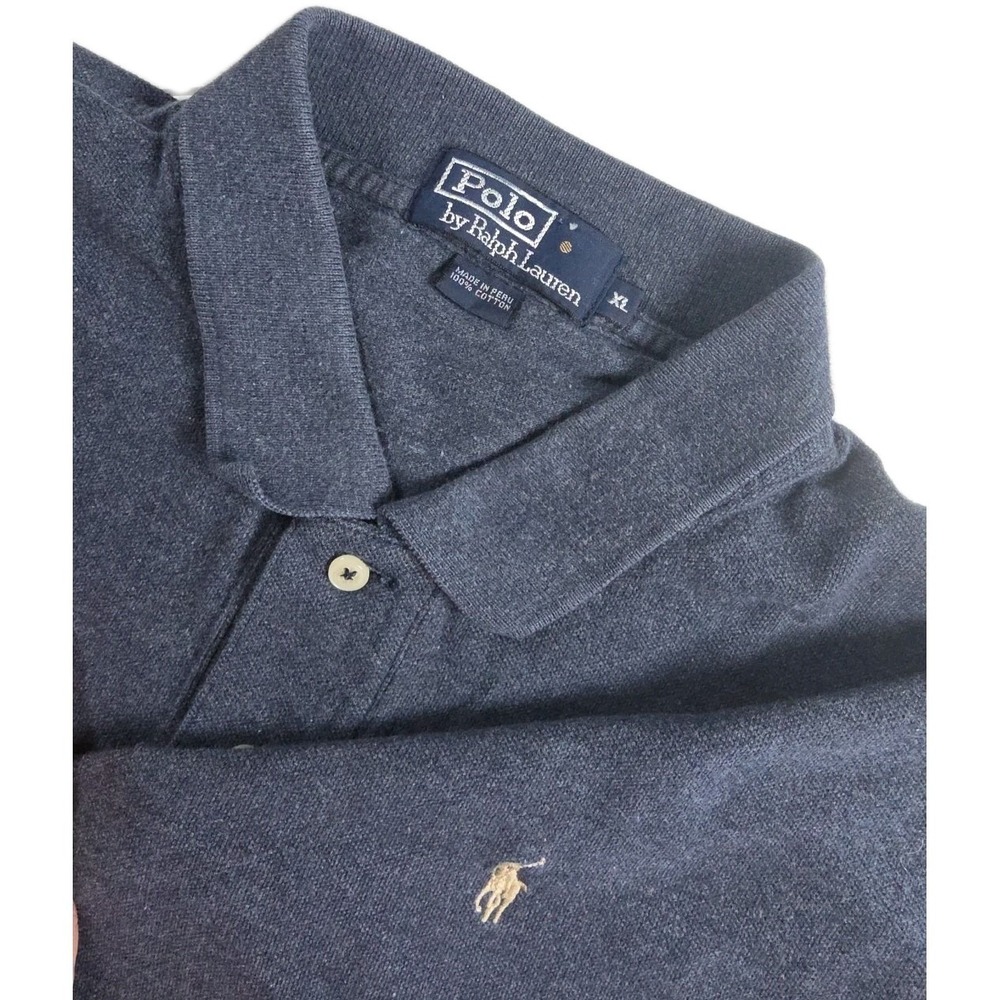 Polo Ralph Lauren Classic Fit Polo Men Size XL Navy Blue Cotton TAN‎ PONY
